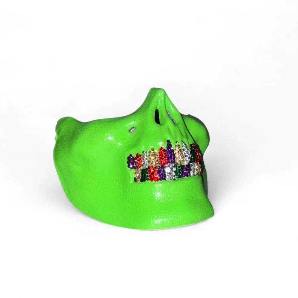 Joker Green Half Skull Mask With Blinged Out Crystal Grillz New
